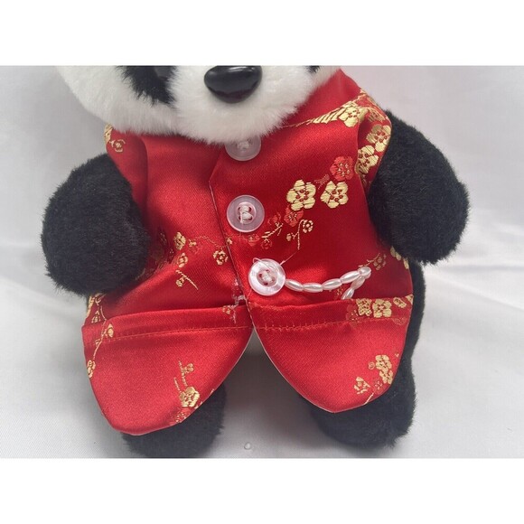 Panda Bear With Red  Tang Suit Gold Red Hat  Plush Stuffed Animal Soft Toy 7'' - Picture 2 of 9